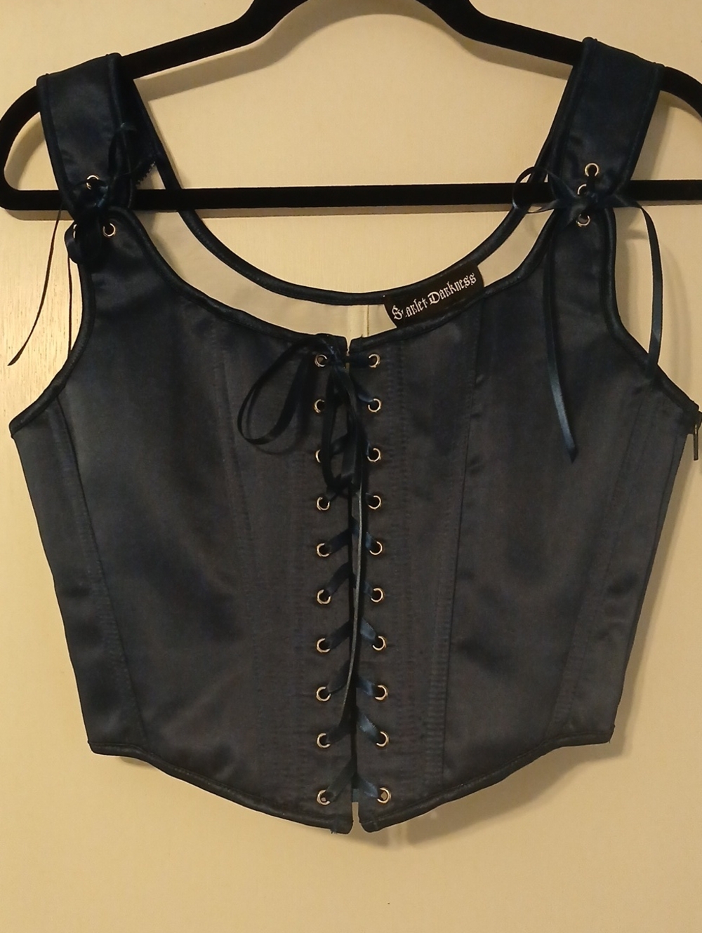 Scarlet Darkness "Navy Satin" Lace-Up Corset Top in Size 8 (NWT)